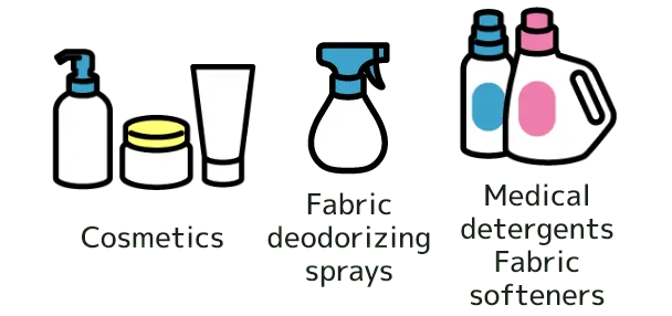 Cosmetics, Fabric deodorizing sprays, Medical detergents Fabric softeners